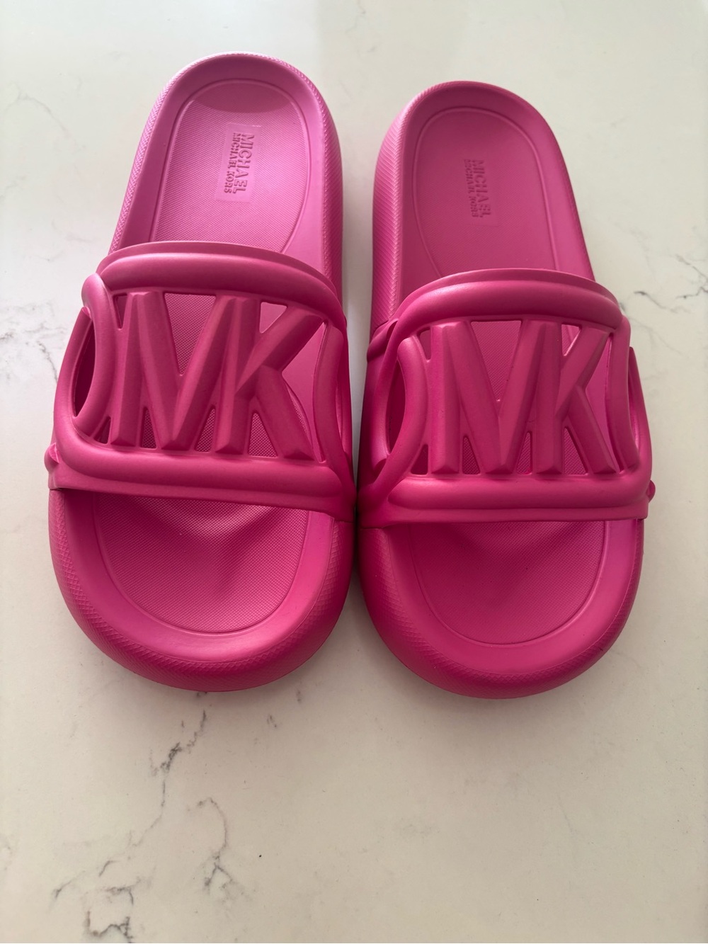 New Michael Kors Hot Pink MK Logo Slide Sandals